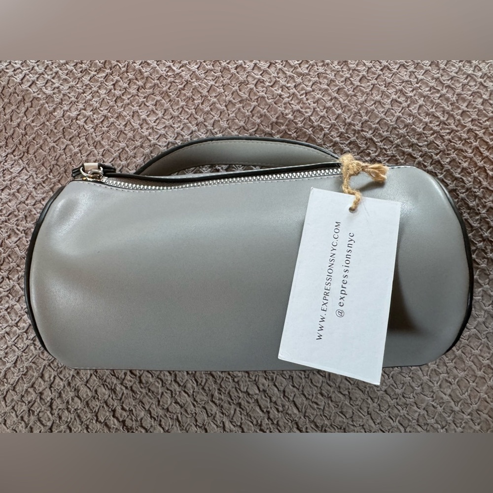 Two shades of grey barrel shaped handbag crossbody purse. NWT